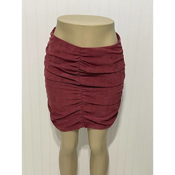 Zara Draped Corduroy Ruched Mini Skirt Dusty Burgundy Red‎ Women’s Size Large - Picture 9 of 9